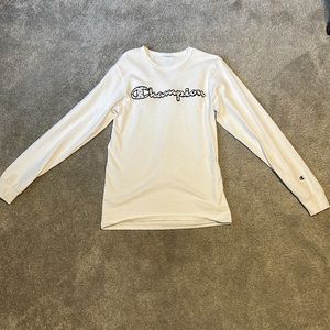 White Long Sleeve Champion T Shirt Size Youth Large Lightly Worn